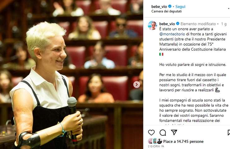 Bebe Vio alla Camera dei Deputati (Fonte Instagram)