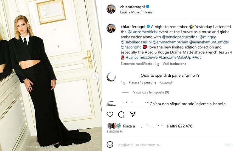Chiara Ferragni, il look della Parigi Fashion Week (Fonte Instagram)