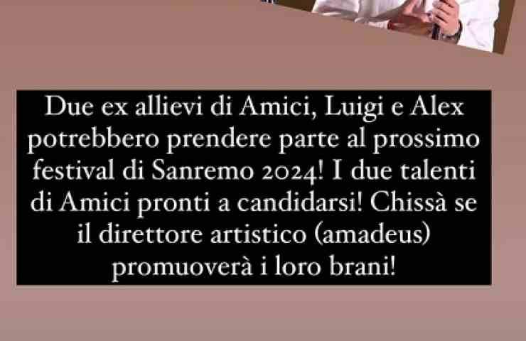 Indiscrezione su Luigi e Alex a Sanremo 2024 (Fonte web)