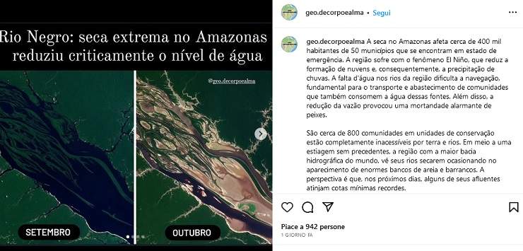 Rio delle Amazzoni, prima e dopo (Fonte Instagram)