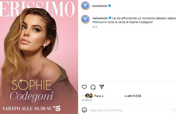 Sophie Codegoni ospite di Verissimo (Fonte Instagram)