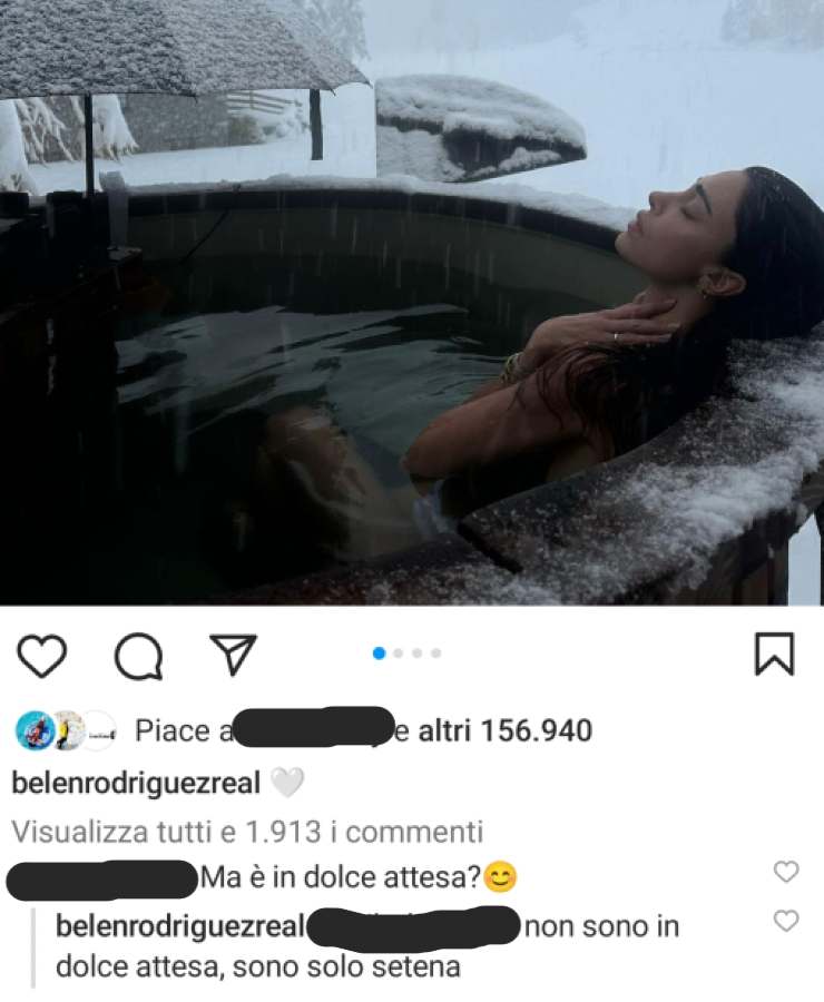 Belen su Instagram, replica alla fan