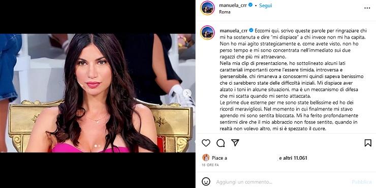 Manuela Carriero, post Instagram