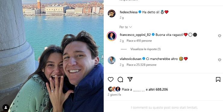 Federico Chiesa e Lucia Bramani, post Instagram