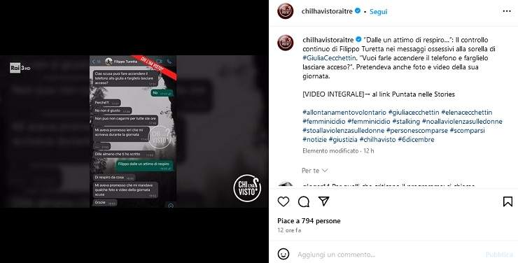 Messaggi tra Elena Cecchettin e Filippo Turetta (Fonte Instagram)